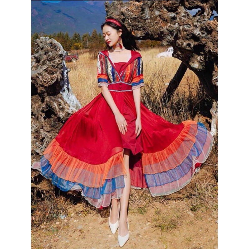 [ẢNH THẬT PHÍA SAU] ĐẦM BOHO CÓ MŨ SỐNG ẢO SIÊU XINH