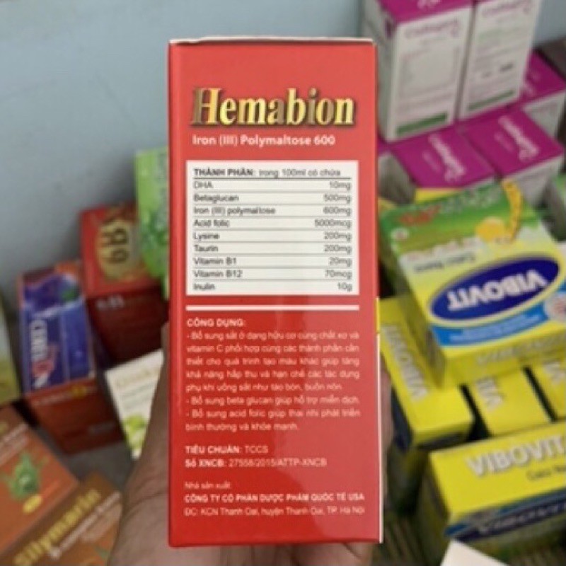 HEMABION giúp bồi bổ máu cho trẻ em, phụ nữ mang thai và sau sinh - Hộp 20 ống (10ml) | BigBuy360 - bigbuy360.vn