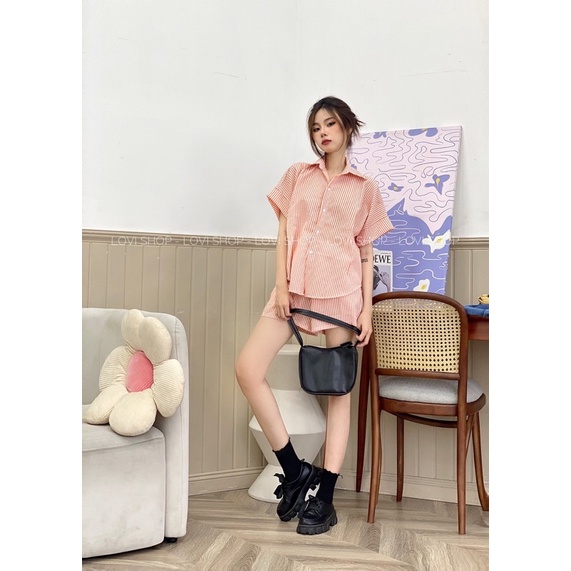 Set bộ sơ mi xốp sọc mùa hè ullzang 4 màu xinh xắn trẻ trung năng động