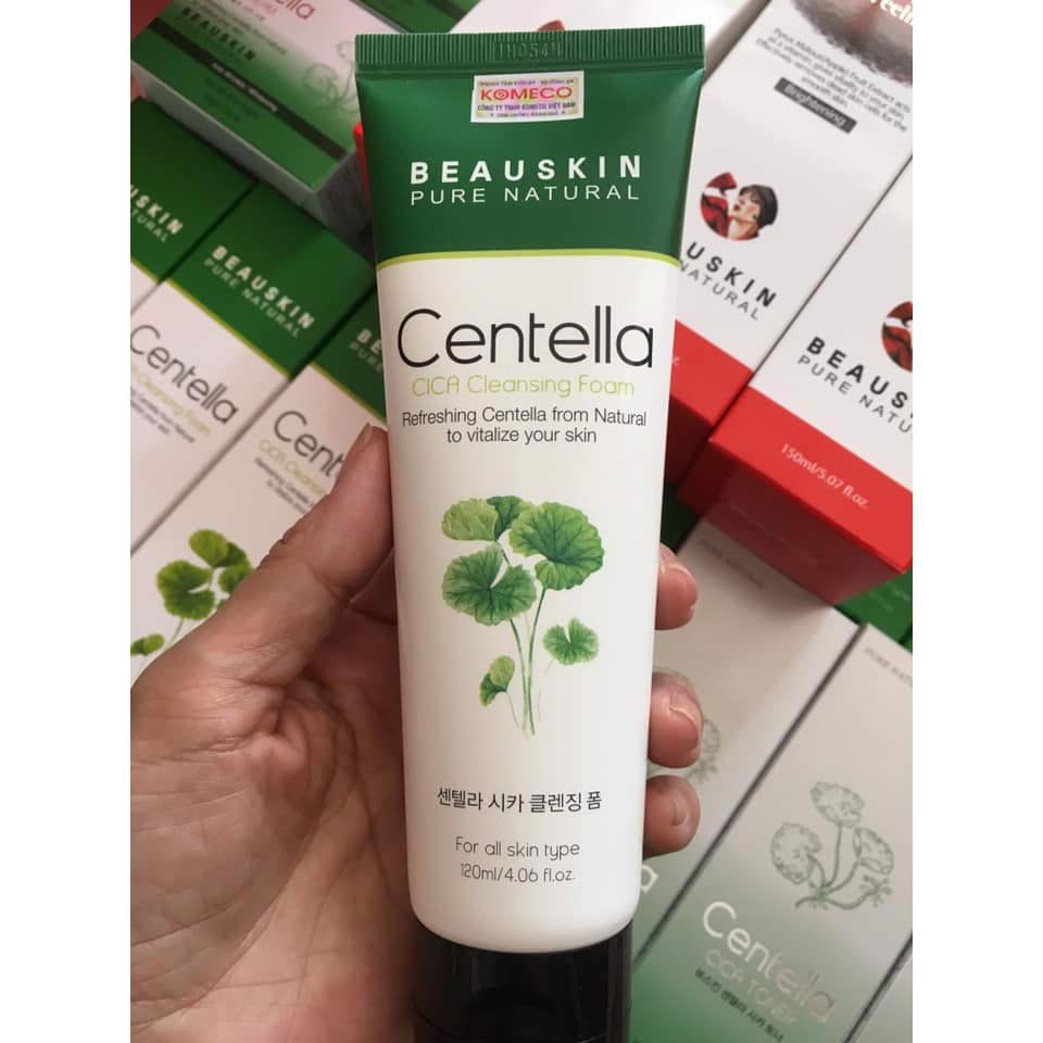 Sữa rửa mặt trắng da loại bỏ mụn Beauskin Centella Cica Hàn quốc 120ml/ Hộp Và 1 gói tẩy da chết Beauskin Apple 3ml/ gói