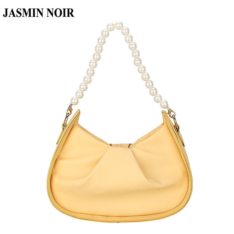 Túi xách tay đeo chéo JASMIN NOIR da PU phối chuỗi dây ngọc trai nhân tạo thời trang dành cho nữ