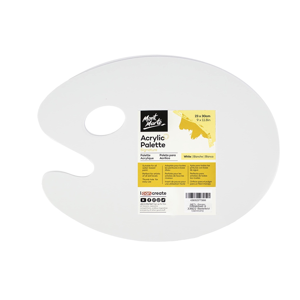 Palette Pha Màu - Khay Pha Màu Phẳng Bằng Nhựa Mont Marte - White  Acrylic Palette