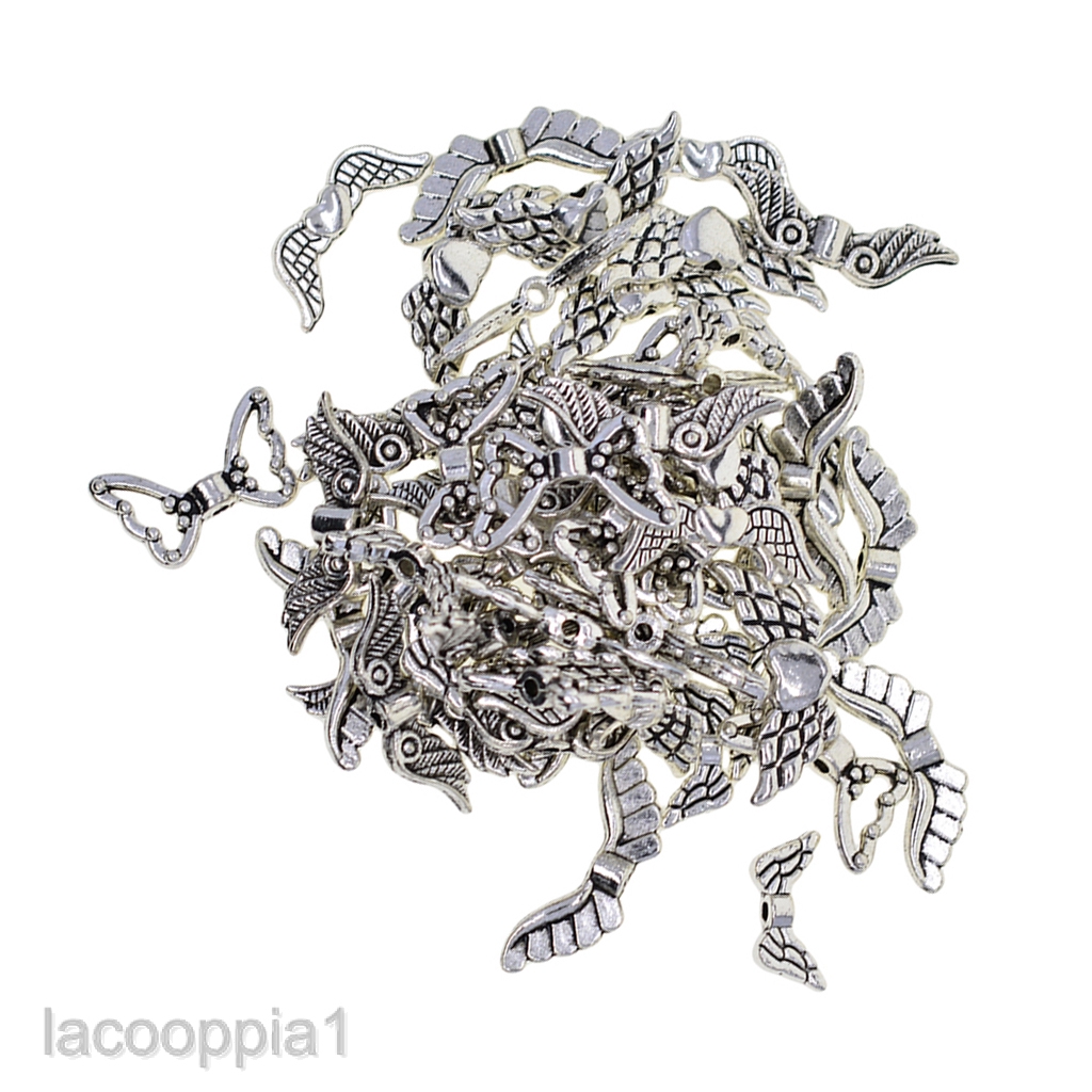 60Pcs Tibetan Silver Butterfly Angel Wing Spacer Charm Beads Jewelry DIY