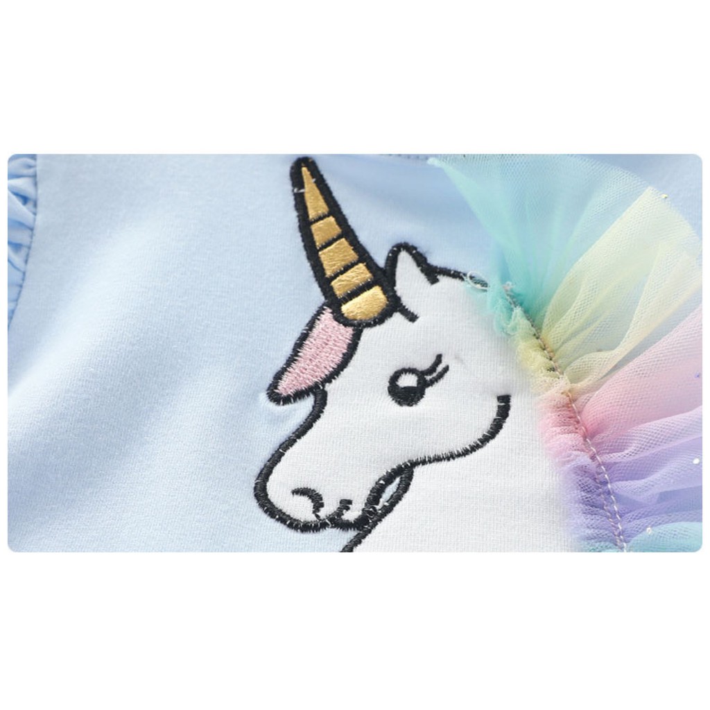 Váy công chúa phối ren cầu vồng - họa tiết Unicorn thêu nổi cực xinh cho bé gái size 73-110 (7~17kg)