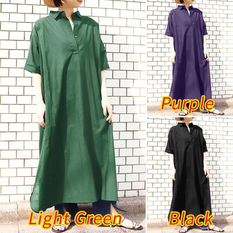 Đầm maxi ZANZEA tay lửng cổ bẻ thời trang cho nữ