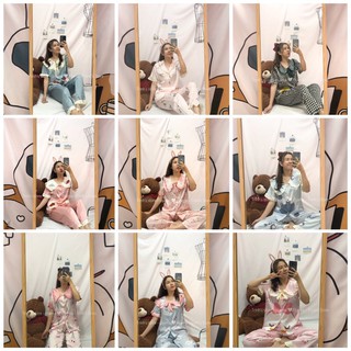 Pijama đồ bộ lụa latin mịn mát cộc dài - bèo tiểu thư chọn mẫu