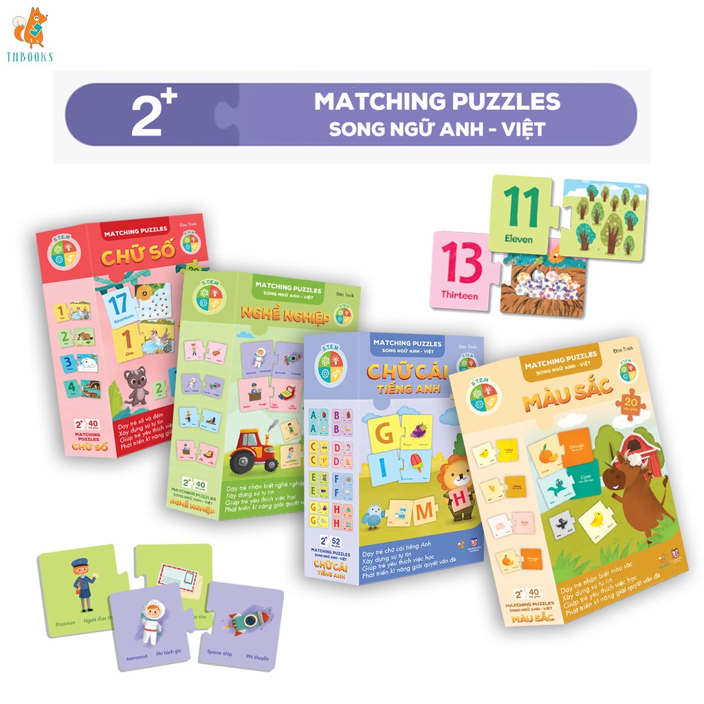 Bộ đồ chơi xếp hình ghép nối TNBOOKS giúp bé phát triển tư duy - Song ngữ Việt Anh - đồ chơi giáo dục