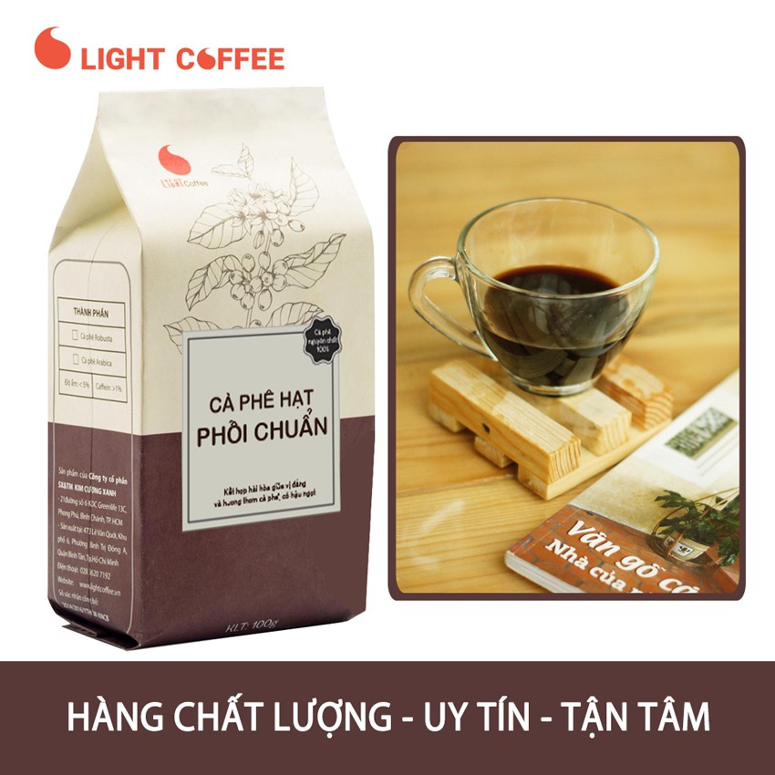 Cà phê nguyên chất 100% dạng hạt Phối Chuẩn Light Coffee - Gói 100gr