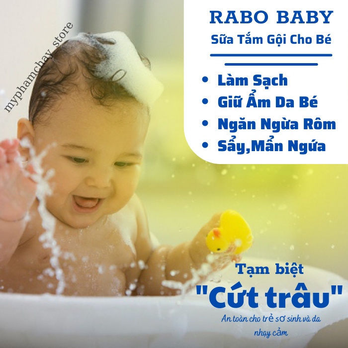 Sữa Tắm Gội Cho Bé Rabo Baby QUYÊN LARA Giúp Làm Sạch Dịu Nhẹ,Loại Bỏ Rôm Sảy,Mẩn Ngứa 200ml, Hàng Chính Hãng