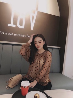 Áo tơ suông chấm bi 2 lớp