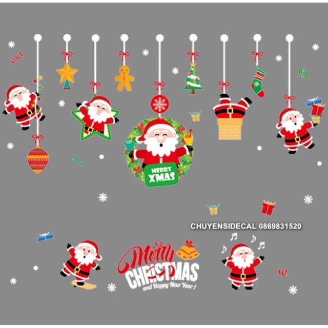 Decal dán tường noel- Rèm noel đỏ nhí