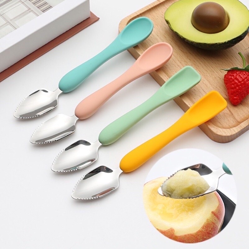 Thìa nạo 2 đầu silicon inox kèm hộp tiện lợi cho bé ăn dặm