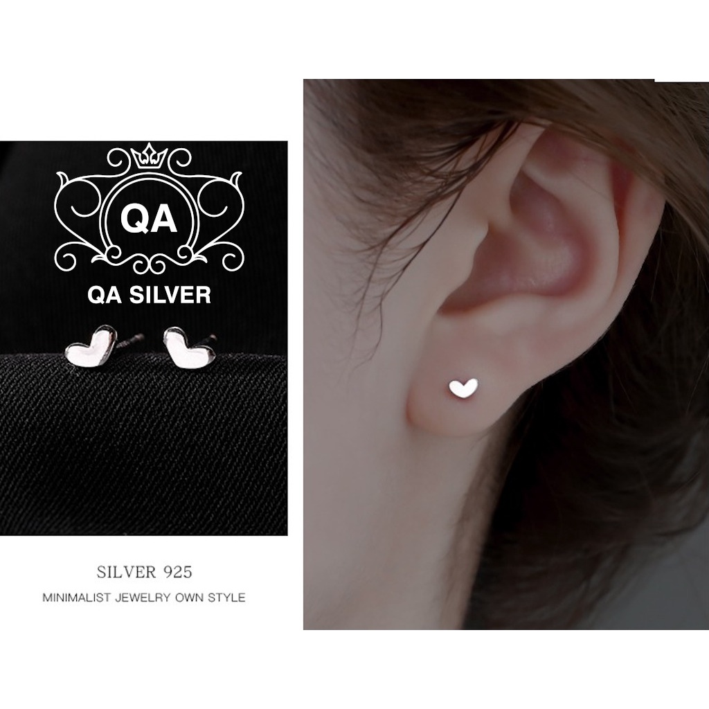 Bông tai bạc 925 trái tim nhỏ mini khuyên nụ nhí tối giản S925 HEART Silver Earrings QA SILVER EA200504