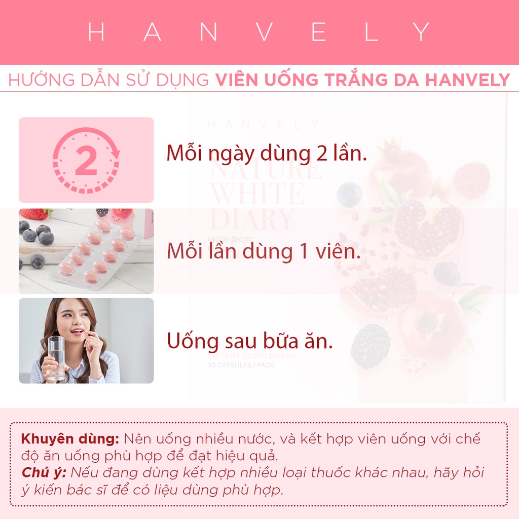 Combo 40 viên uống trắng da, giảm nám Hanvely Nature White Dairy
