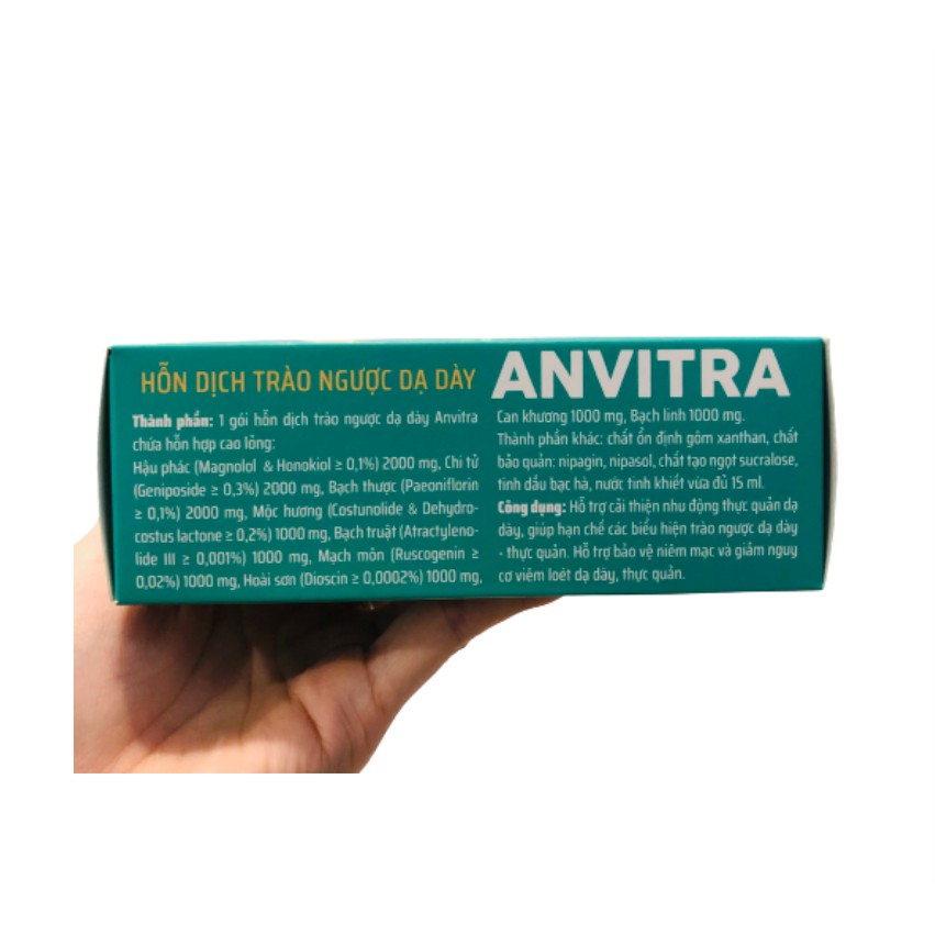 ANVITRA - HỖN DỊCH TRÀO NGƯỢC DẠ DÀY GIÚP GIẢM ĐAU VÀ CÁC TRIỆU CHỨNG CỦA DẠ DÀY (15 gói)