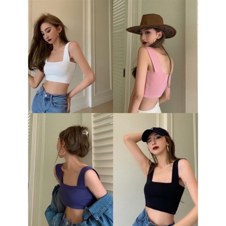Free ship-Hàng Cao Cấp Áo Hai dây Bản to cổ U croptop