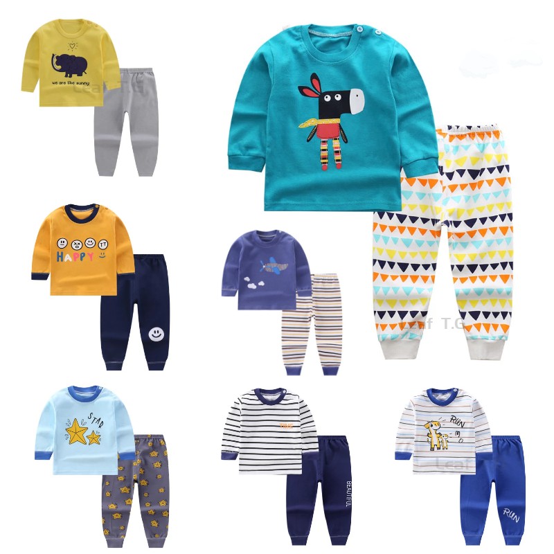 Cotton Cartoon Baby Boy Underwear Pyjamas Boy Girl Kids Clothing Sets Bộ Đồ Ngủ Dài Tay Họa Tiết Xinh Xắn Dành Cho Các Bé 1-6 Tuổi