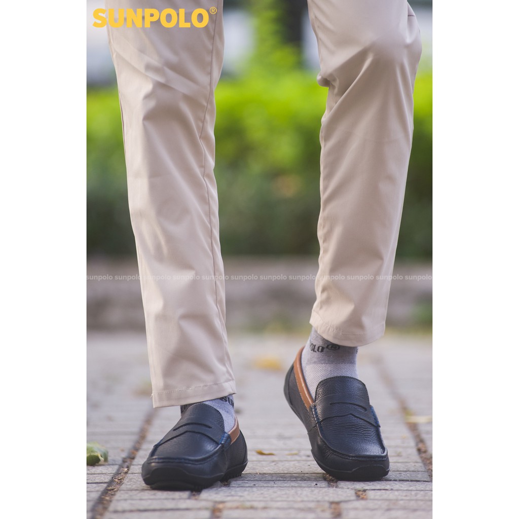 Giày lười nam Da bò cao cấp SUNPOLO Xanh Navy - MU2588