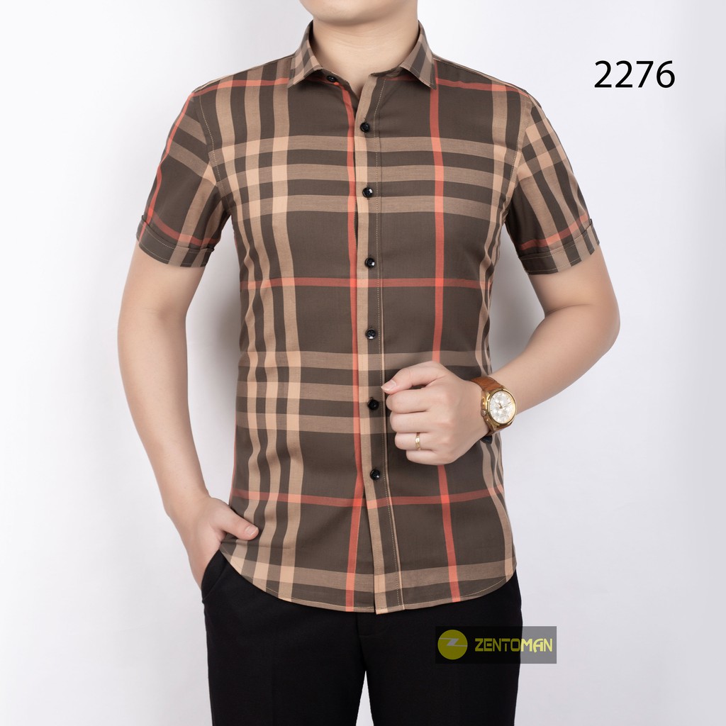 ZENTOMAN - Áo sơ mi nam tay ngắn, họa tiết kẻ công sở cao cấp thiết kế độc quyền 2276 | BigBuy360 - bigbuy360.vn