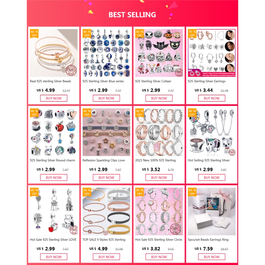 PANDORA Charms Hạt Charm Mạ Bạc 925 Làm Trang Sức Thủ Công DIY Chính Hãng