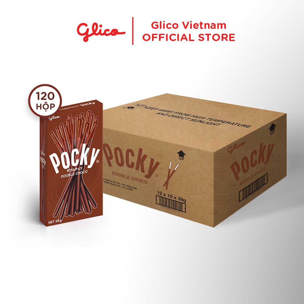 [Mua 100 hộp tặng 20 hộp] Bánh que phủ kem socola nhân đôi GLICO Pocky Double Chocolate Flavour 39g