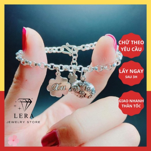 Lắc tay trẻ em bạc ta khắc tên và con giáp, vòng tay bạc cho bé trai gái khắc chữ theo yêu cầu từ 0 tuổi tới người lớn