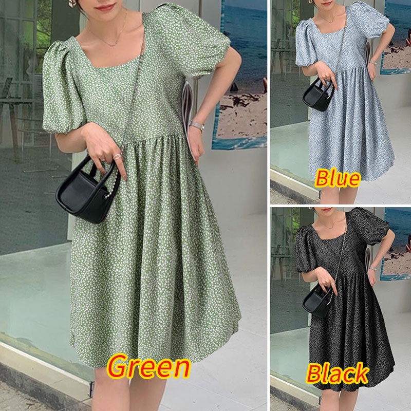 Zanzea Đầm Tay Ngắn Phồng Cổ Vuông In Họa Tiết Hoa Phong Cách Hàn Quốc Dành Cho Nữ