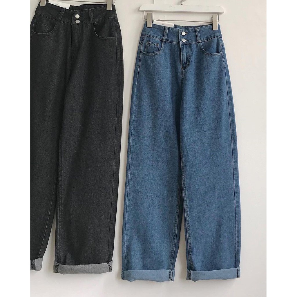 QUẦN JEAN ỐNG RỘNG NỮ LƯNG CAO 2 NÚT MÀU XÁM TIÊU CAO CẤP HADI ĐỦ SIZE S, M, L LAI CUỐN FORM RỘNG DÀI SIÊU ĐỈNH