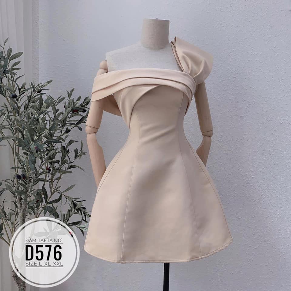 (CÓ ẢNH THẬT) BIGSIZE Đầm tafta nơ D576 Màu sắc: hồng - đen - kem