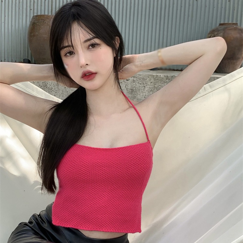 Áo Croptop Hai Dây Màu Sắc Trơn Hở Lưng Quyến Rũ Phong Cách Hàn Quốc