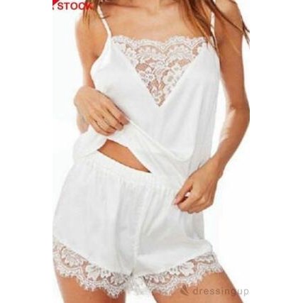 Set Đồ Ngủ Satin Phối Ren Hoa Thiết Kế Quyến Rũ