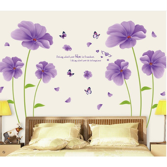 Đề can dán tường đẹp ⚡ FREESHIP ⚡ Hoa tím cánh to - DH043