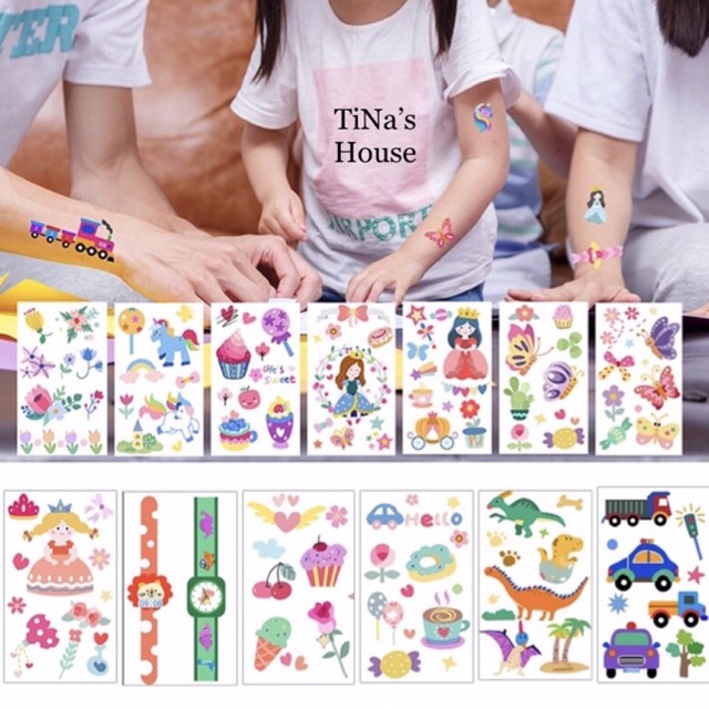 Sticker, hình xăm dán chống nước họa tiết hoạt hình dễ thương cho bé - TiNa’s House