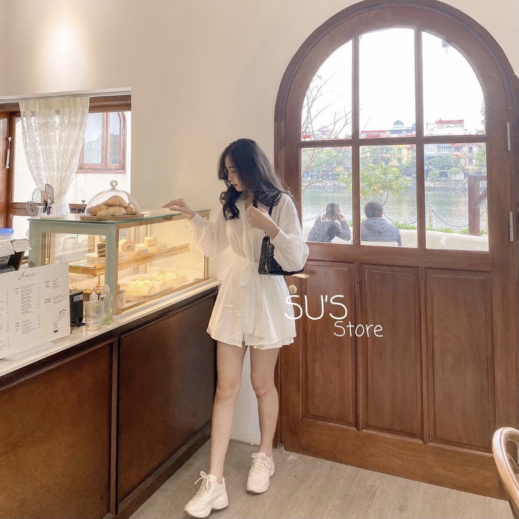 Áo sơ mi dáng dài cúc bấm kèm dây đai A1730 SUSTORE