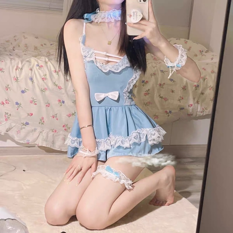 LL2451+QR1390 Sexy Maid-Set Hầu Gái Viền Ren Xanh Ngọc | Cosplay Sexy | BigBuy360 - bigbuy360.vn