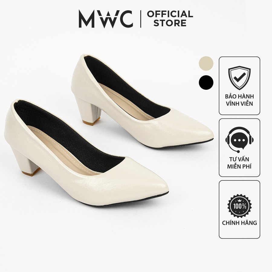 Giày MWC 3978 - Giày Cao Gót Đế Vuông 7CM Mũi Nhọn Basic Trẻ Trung Thanh Lịch