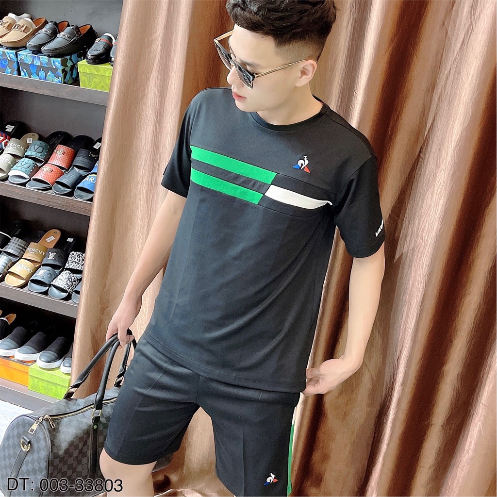 Bộ Hè Nam Cổ Tròn . Đồ Bộ Thể Thao Hè Thêu Logo Gà  Chất Liệu Vải Gai Co giãn Cao Cấp Hàng QC DT STORE