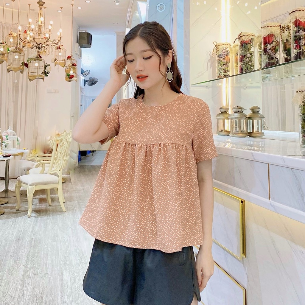 Áo Kiểu Nữ Babydoll Hoa Nhí  LAMVYVU  FREESHIP  Áo babydoll nữ hoa nhí Vintage Ulzzang chất đũi - voan 2 lớp