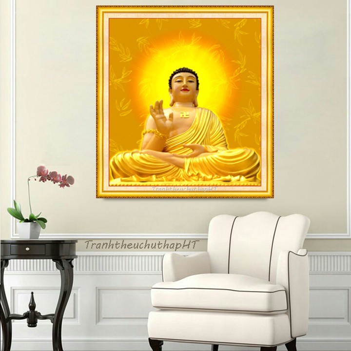 Tranh thêu 3D phật tổ Kích thước 43x47cm,tranh chưa thêu.Tặng kéo và xỏ chỉ.