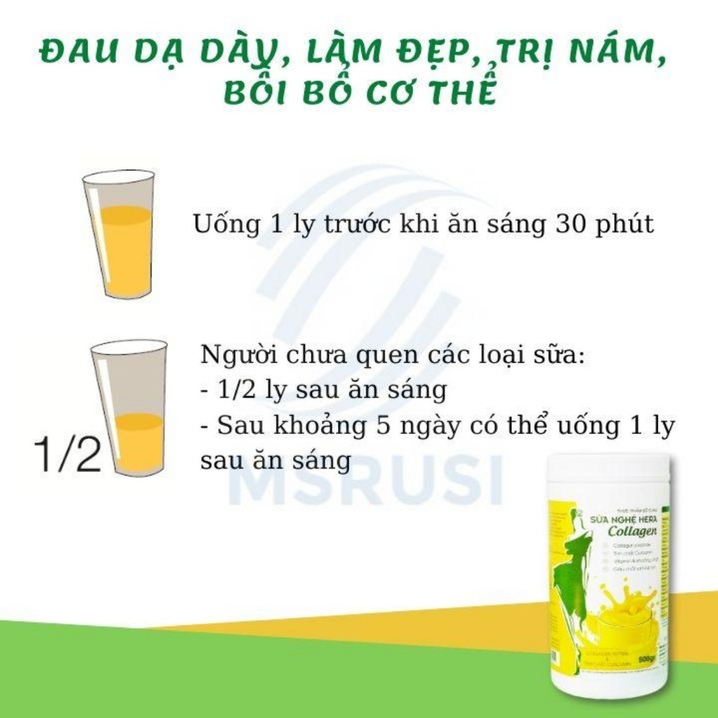 Hỗ trợ Làm đẹp da Sữa nghệ Hera Collagen Hera Milk Hỗ trợ viêm đau dạ dày tá tràng Hộp 500g uống được 25 - 30 ngày | BigBuy360 - bigbuy360.vn
