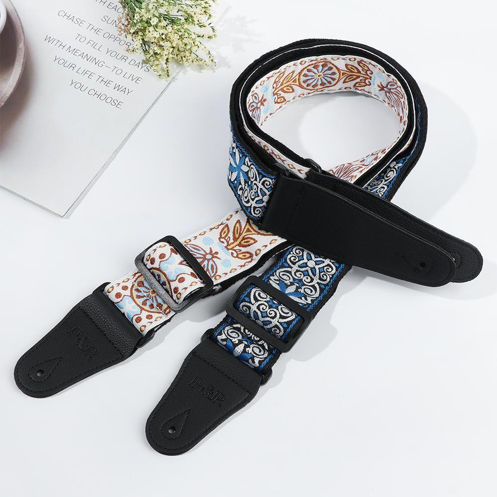 HECCEH Dây Đeo Đàn Guitar Họa Tiết Thêu Thủ Công Bản Rộng Có Thể Điều Chỉnh