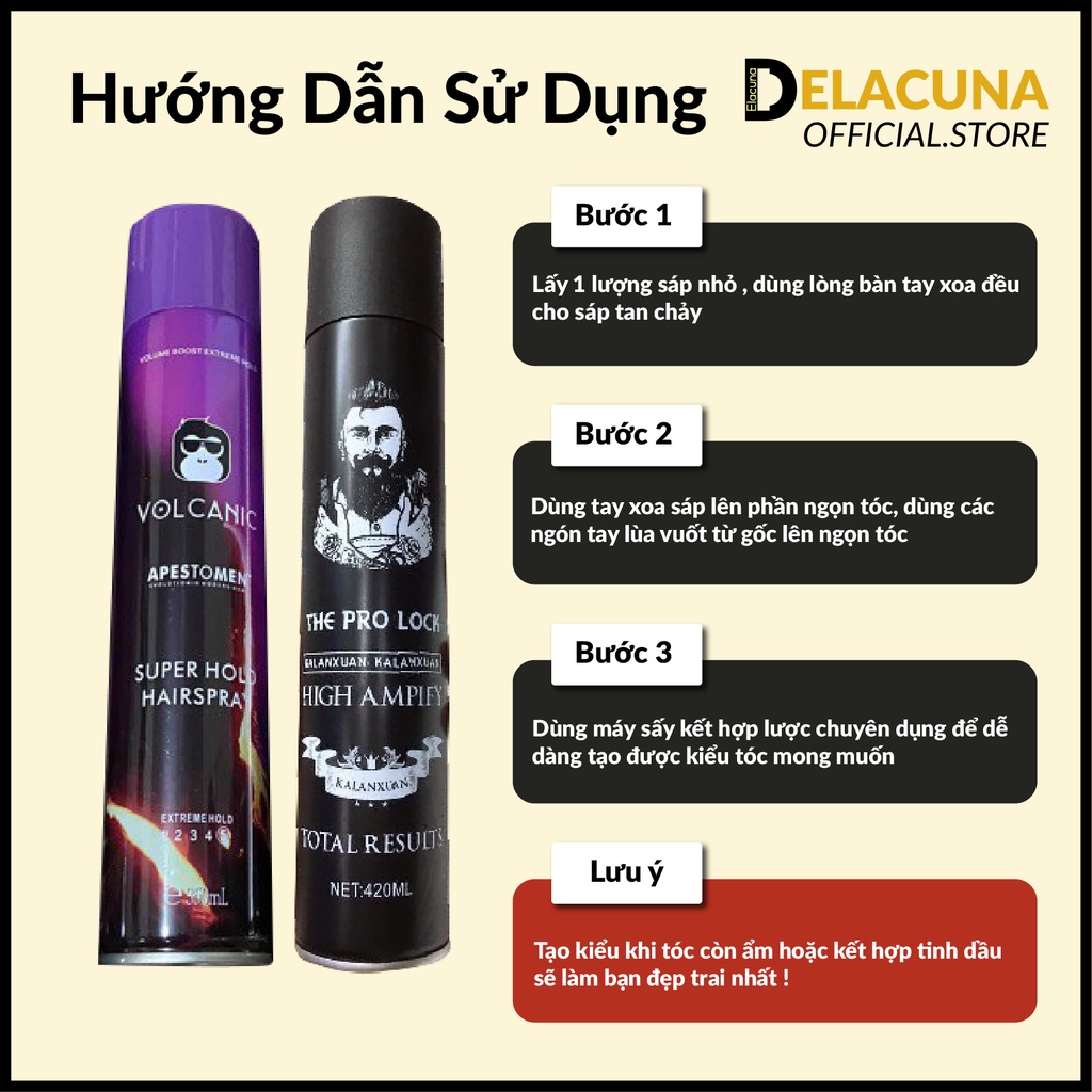 Gôm xịt tóc giữ nếp Vol Delacuna