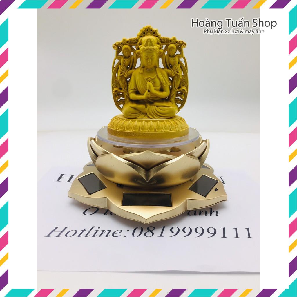 Tượng phật bản mệnh độ tuổi gỗ thơm Hoàng Dương kèm đài sen xoay năng lượng mặt trời