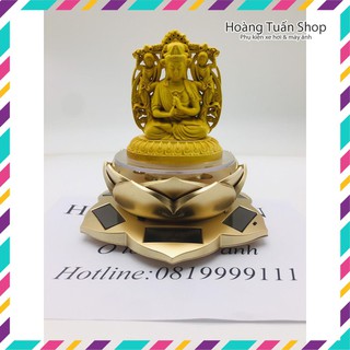 Tượng phật bản mệnh độ tuổi gỗ thơm Hoàng Dương kèm đài sen xoay năng lượng mặt trời