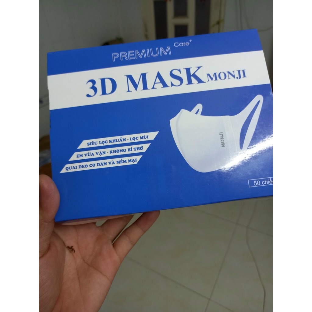 [Chính Hãng] Khẩu Trang 3D MASK Monji hộp 50 cái lọc bụi kháng khuẩn