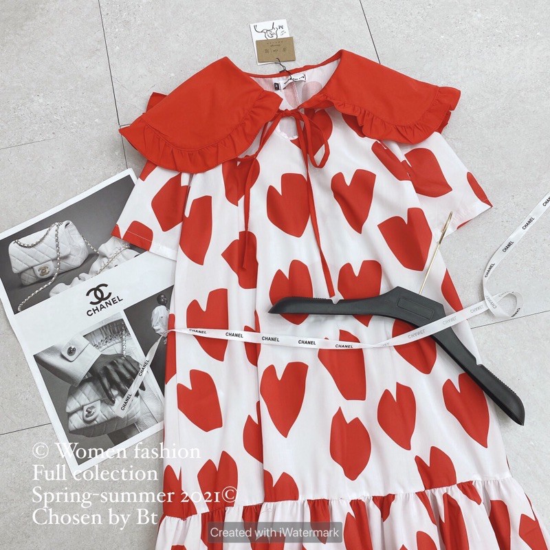 Đầm đuôi cá nữ hình trái tim cổ sen xinh, dáng rộng, đầm vintage BT