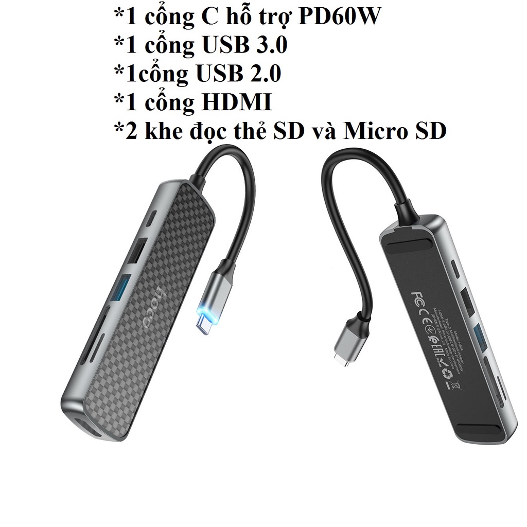 Hub Type C dùng cho macbook 6 trong 1 Hoco HB24