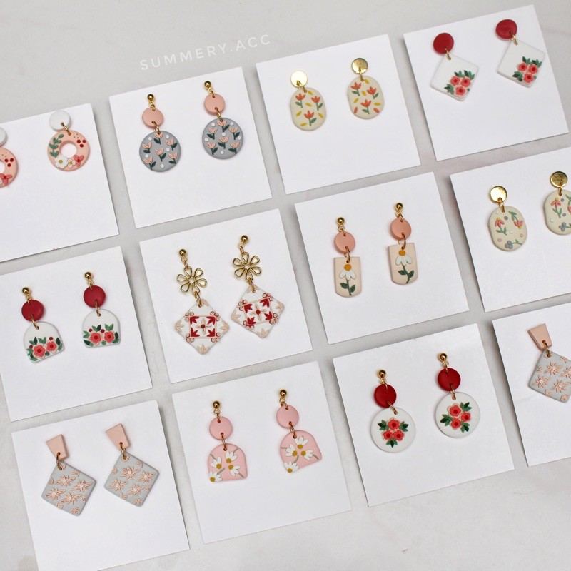 Khuyên tai SUMMERY hoạ tiết handmade nặn thủ công siêu nhẹ, chống thấm nước