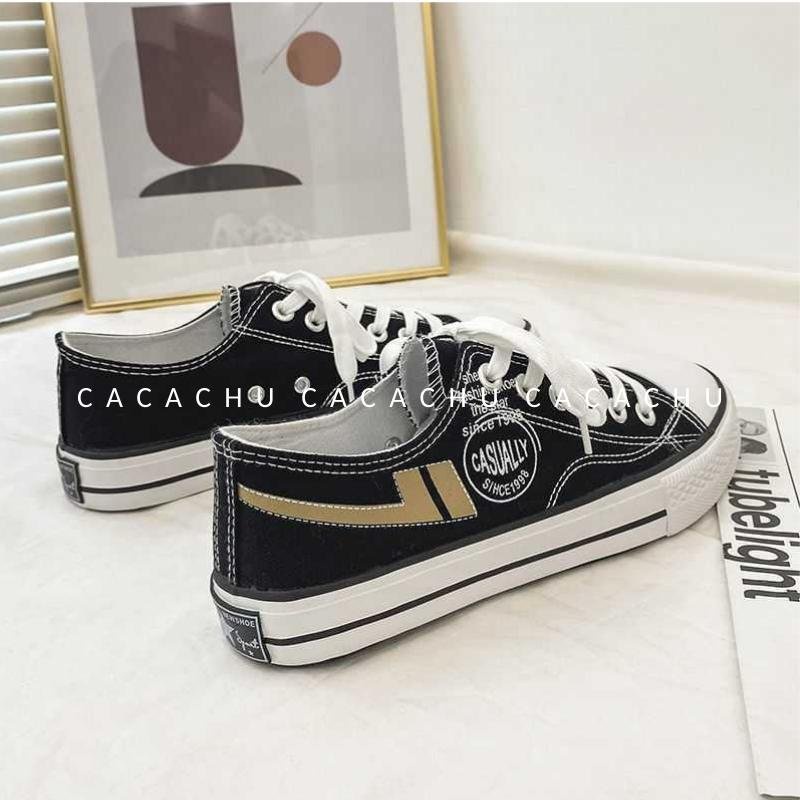 Giày thể thao nam nữ CV thấp cổ màu đen đẹp dáng sneaker casuly móc viền cao cấp hot trend 2021 CACACHU G029