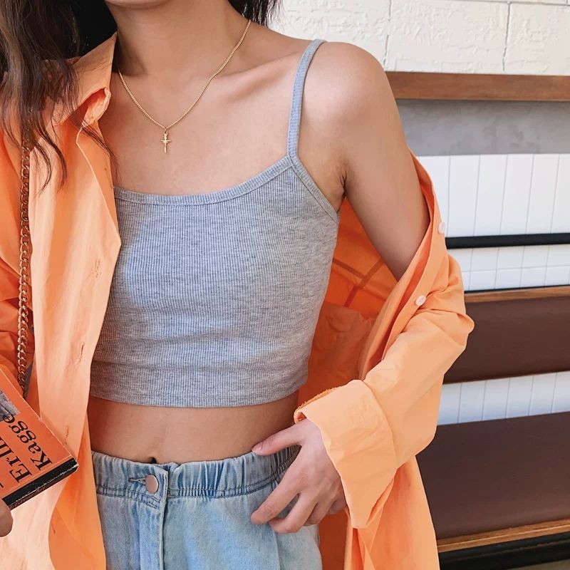 Áo kiểu croptop hai dây ôm dáng phong cách Hàn Quốc thời trang mùa hè
